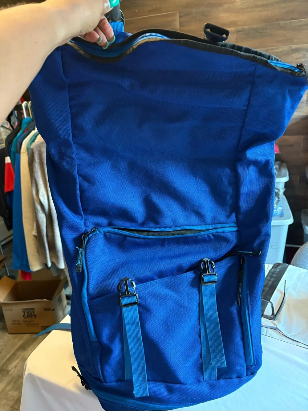 Asics Royal Blue Roll-Top Backpack with Light Blue Accents